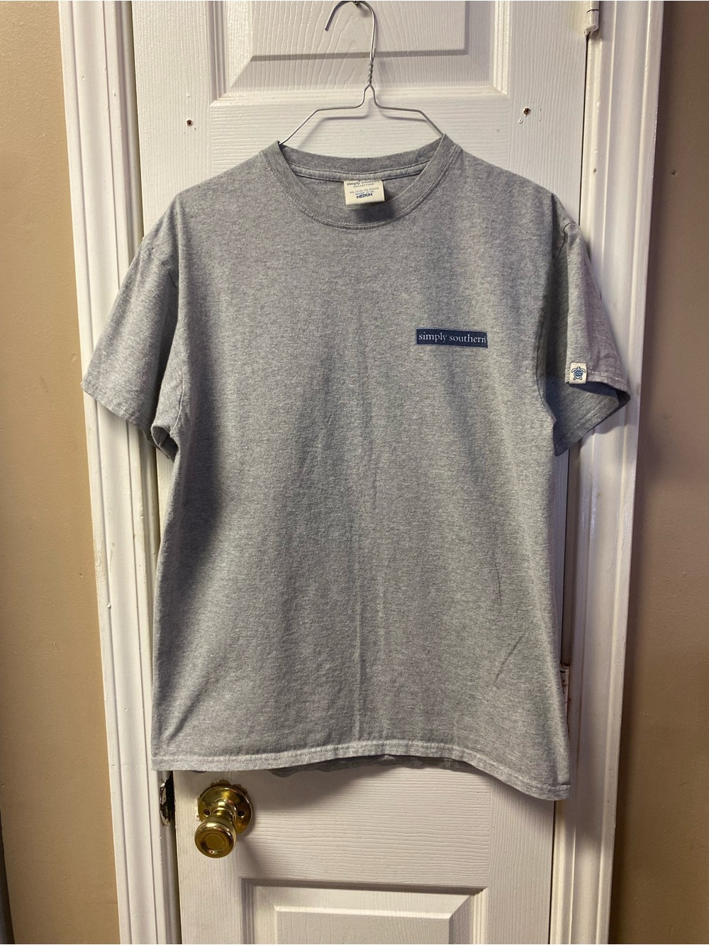 Simply Southern Heather Gray Short Sleeve Tee with Navy Logo